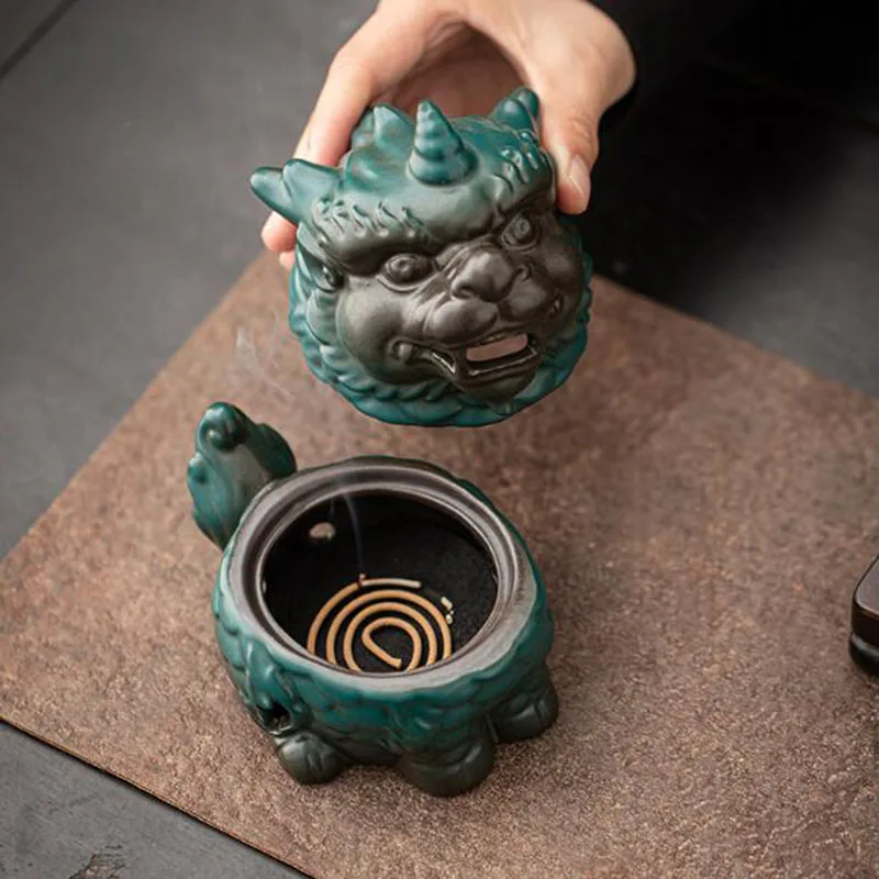 Porcelain Coil Incense Base Kylin Toad Smoking Backflow Aromatherapy Burner Indoor Fragrance Censer Home Decor