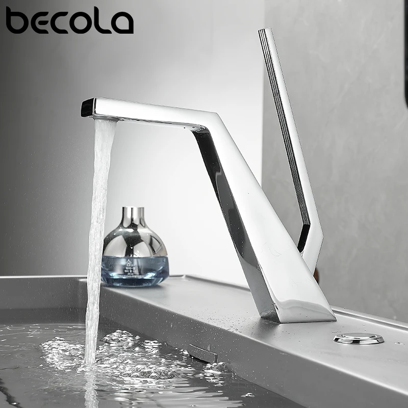 Becola Basin Faucet Black/Chrome Face Single Handle Deck Mounted Sink Taps Cold and Hot Mixer for Bathroom Crane Faucets