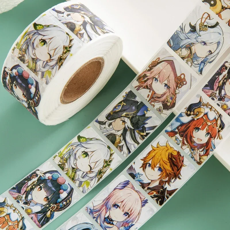 

500PCS Aether Lumine Paimon Game Peripherals Genshin Impact Roll StickersMobile Tablet Skateboard Cup Stickers and Paper Tape