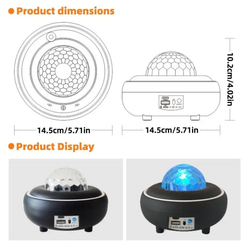 1 linterna láser para correr con cielo estrellado, carga USB, se puede conectar a la unidad flash USB Bluetooth, creación de una atmósfera de fiesta.