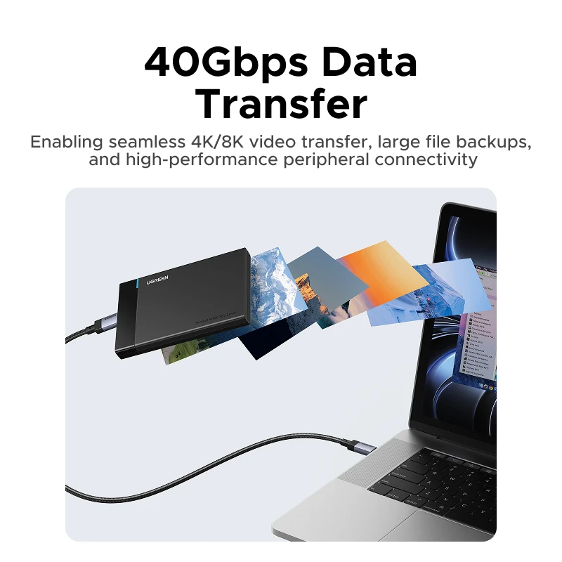 UGREEN USB4 Gen3 240W & USB3.1 Gen2 كابل شحن سريع 1 متر، نايلون مضفر بغلاف من الألومنيوم، PD3.1 لجهاز MacBook Pro iPad #2