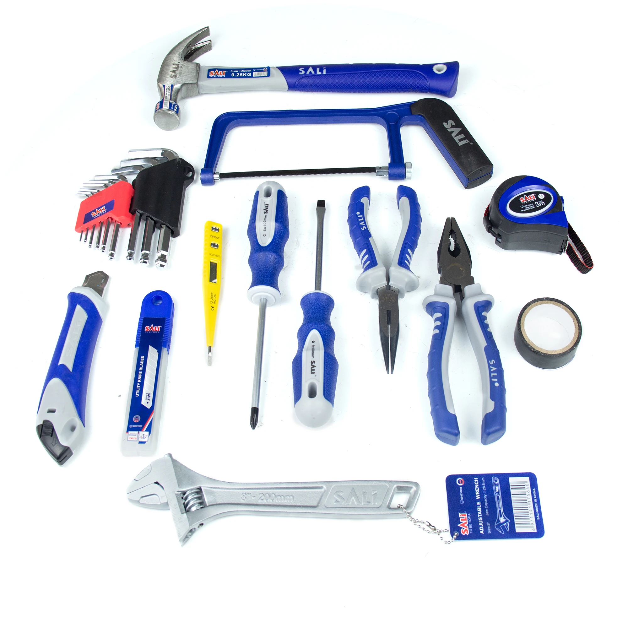 SALI Professional Household Repair Hand Tools Set Includes Steel Screwdriver Pliers Hammer Wrenches-DIY Grade OEM Customization