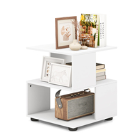 3-tier side table, modern bedside table, coffee table with storage space & non-slip foot pads, sofa table White