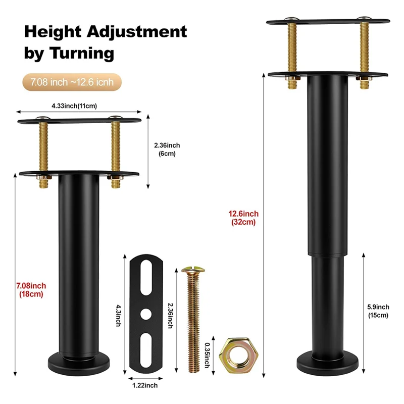 

【Must-Haves】4Pcs Adjustable Height Bed Support Legs 7.08-12.6 Inch, Under Bed Center Support Leg, For Bed Frame/Bed Center Slat