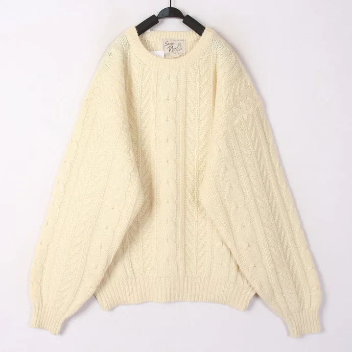 

Vintage Autumn Winter White 3D Knitted Woolen Sweater Cardigan Bean Bean Long Sleeve round Neck Warm Loose Style Single Piece