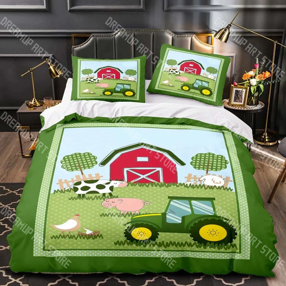 Boys Tractor Printed Bedding Set Men Construction Cars Pattern Comforter Cover For Kids Heavy Machinery Vehicles Duvet Cover