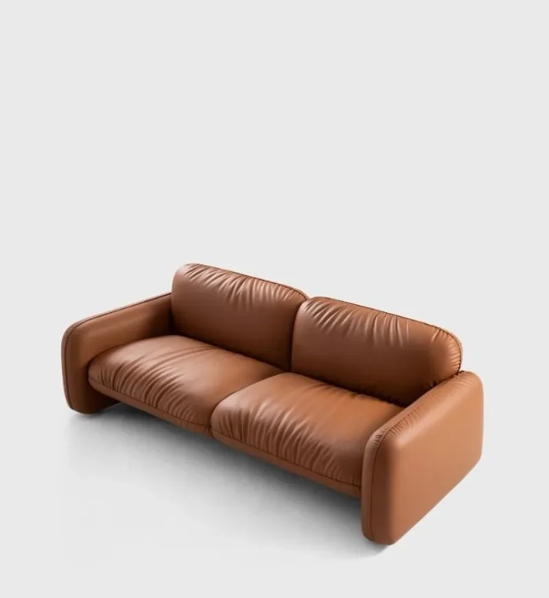 Medieval microfiber leather simple three-person designer brown suspended living room apartment B & B leisure style sofa