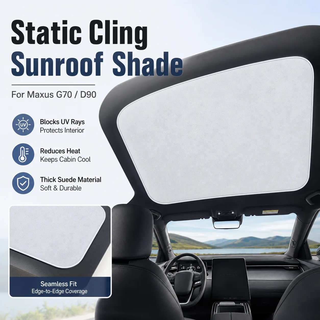 Static Cling Suede Sunroof Shade UV Protection Heat Insulation For Maxus G70 D90 Car Interior Accessory
