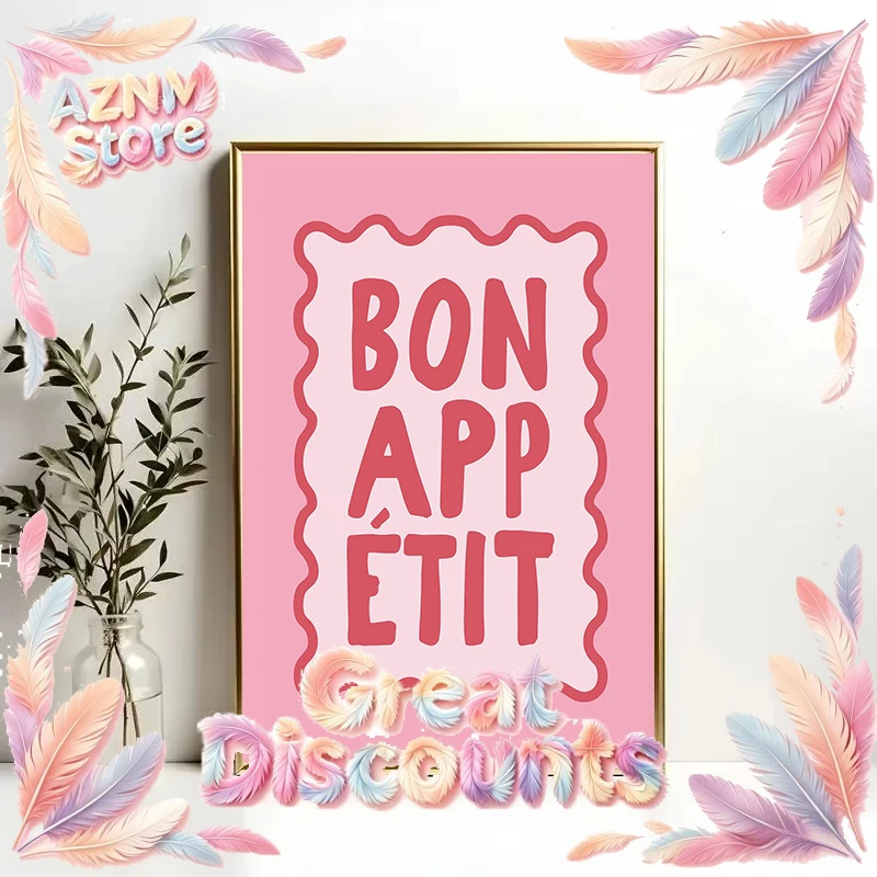 Pasta Croissant Trendy Coffee Let's Eat Pink Cherry Lemon Fig Quote Poster Canvas Painting Print Wall for Kitchen Decor Cuadr