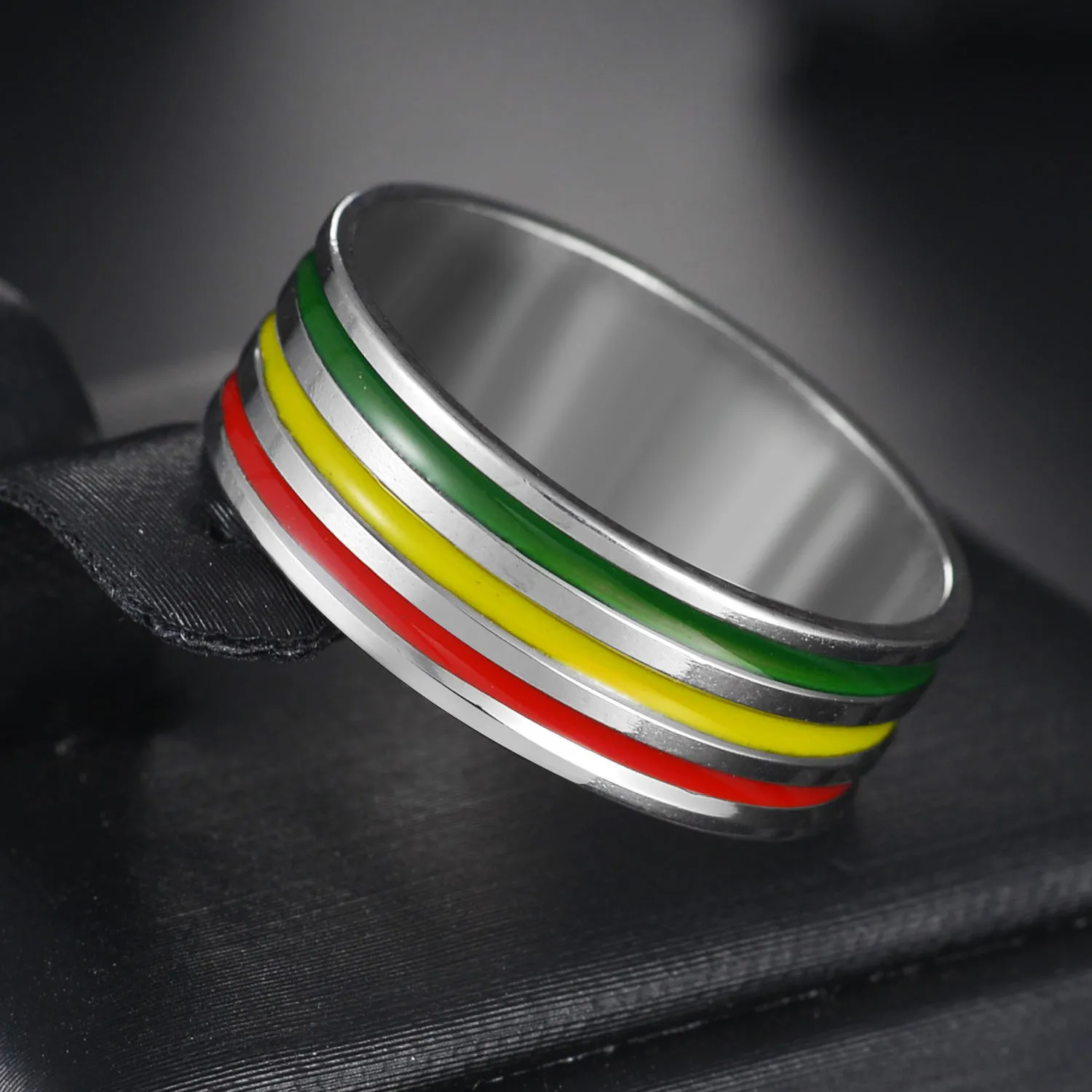 Charm Rainbow Colorful Smooth Surface Rings for Women Trendy Cute Stainless Steel Wedding Bands Jewelry Men Cross Ring