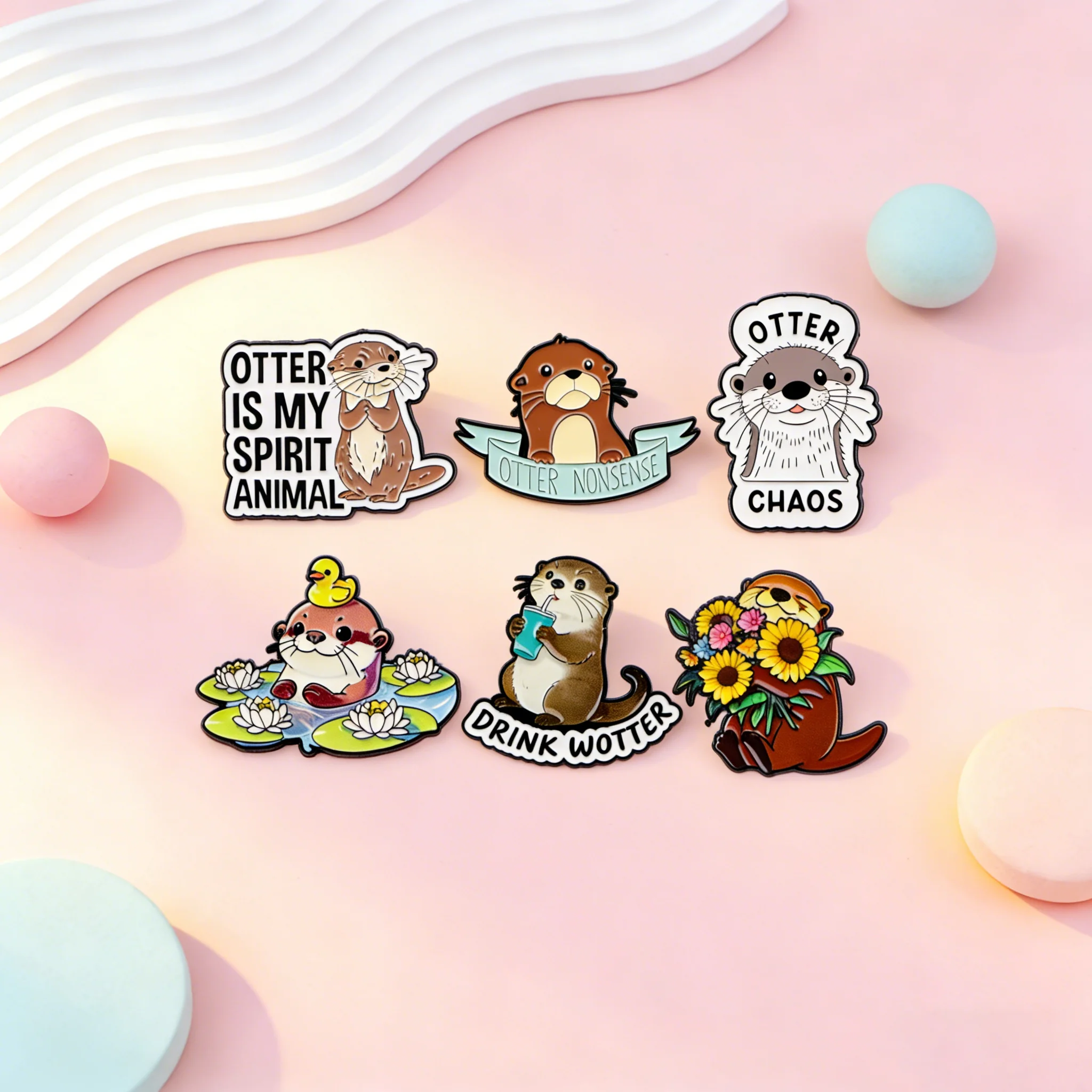 

Милые эмалевые значки с животными: мультяшные броши-выдрки, значки для рюкзаков, коллекционные подарки, кавайные украшения, аксессуары для косплея