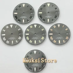 29mm Gray watch dial With Date Window Green Luminous For NH35 NH36 Watches Automatic Movement