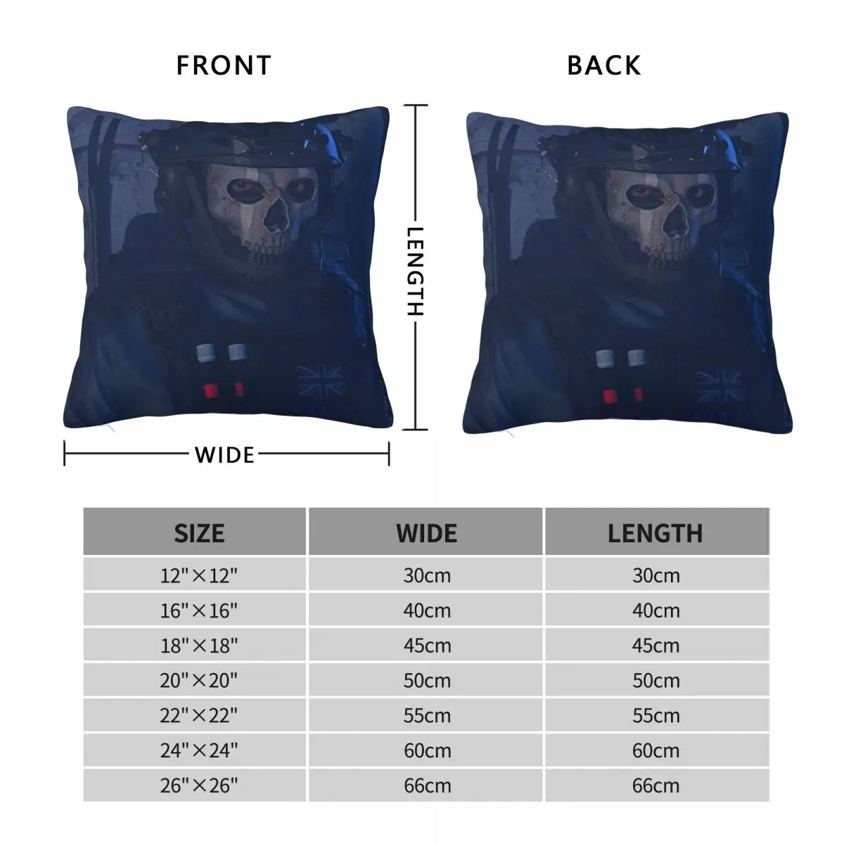 Call Of Duty Simon Riley Ghost Square Pillowcase Polyester Linen Velvet Printed Zip Decorative Car Cushion Case