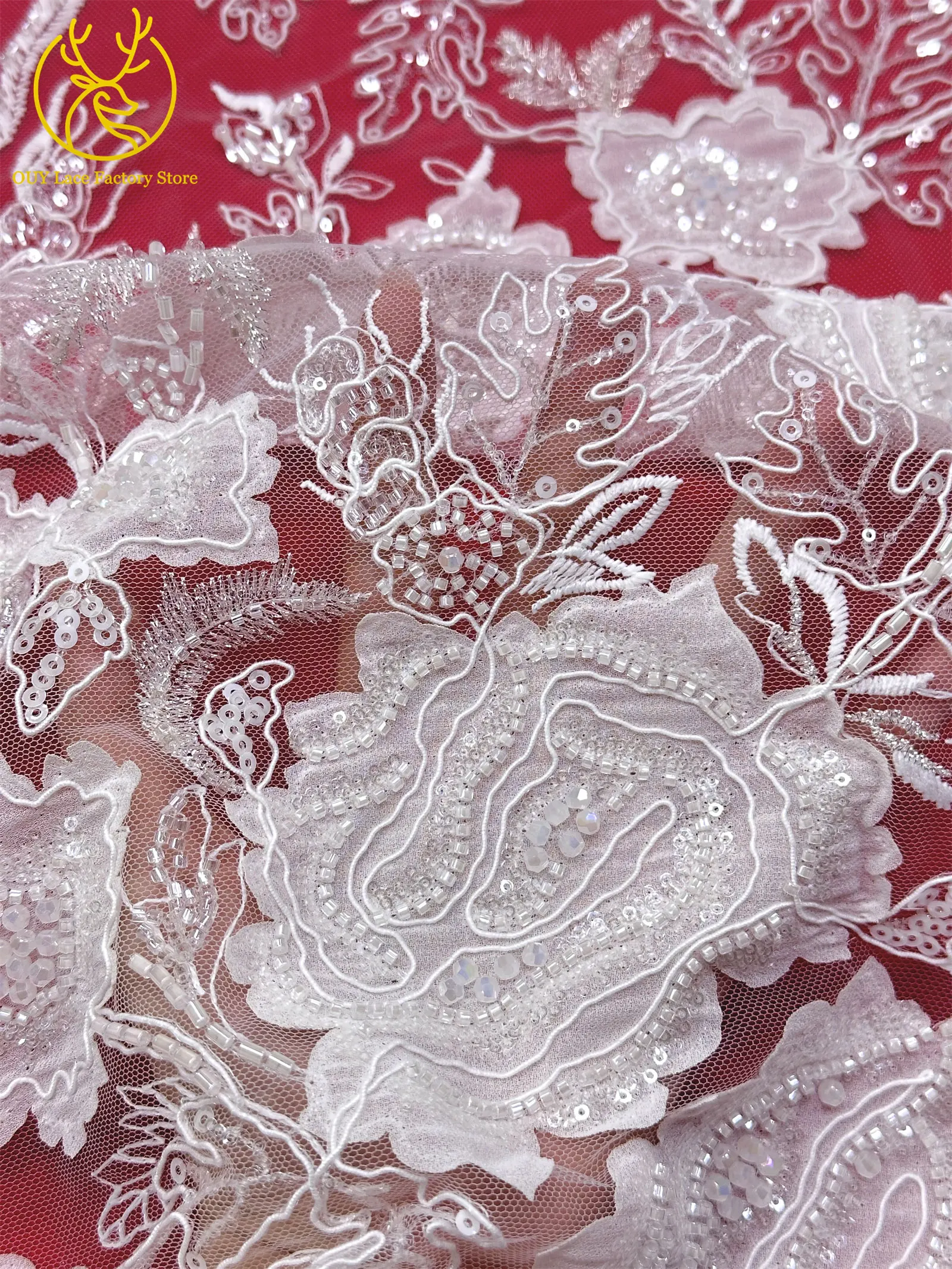 Modische Elegante Französische Brautkleid-Spitze mit Stickerei und Perlen 2026 Hochwertige Nigerianische Afrikanische Pailletten-Spitze für Hochzeitskleider – Detail 11