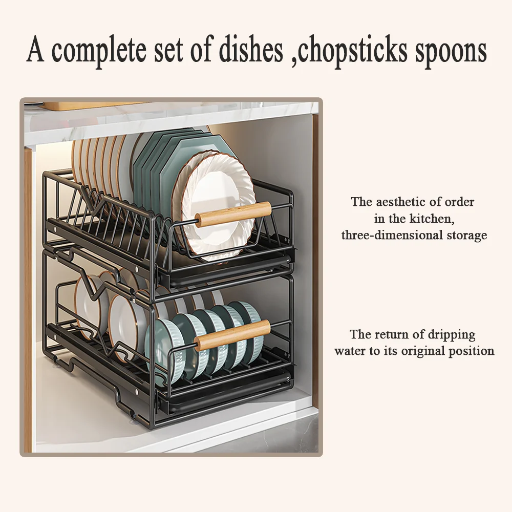 

Двухслойный выдвижной стеллаж для хранения с выдвижным подносом для более удобства без грязи в доме, увеличивающий пространство для хранения.