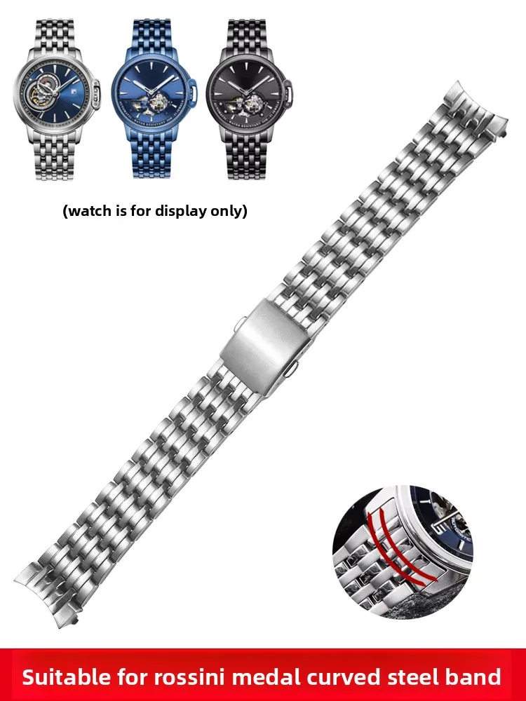 

For Rossini Medal 517793 8633 6793 Stainless Steel Men's Stainless Steel Solid Arc Watch Strap 21mm