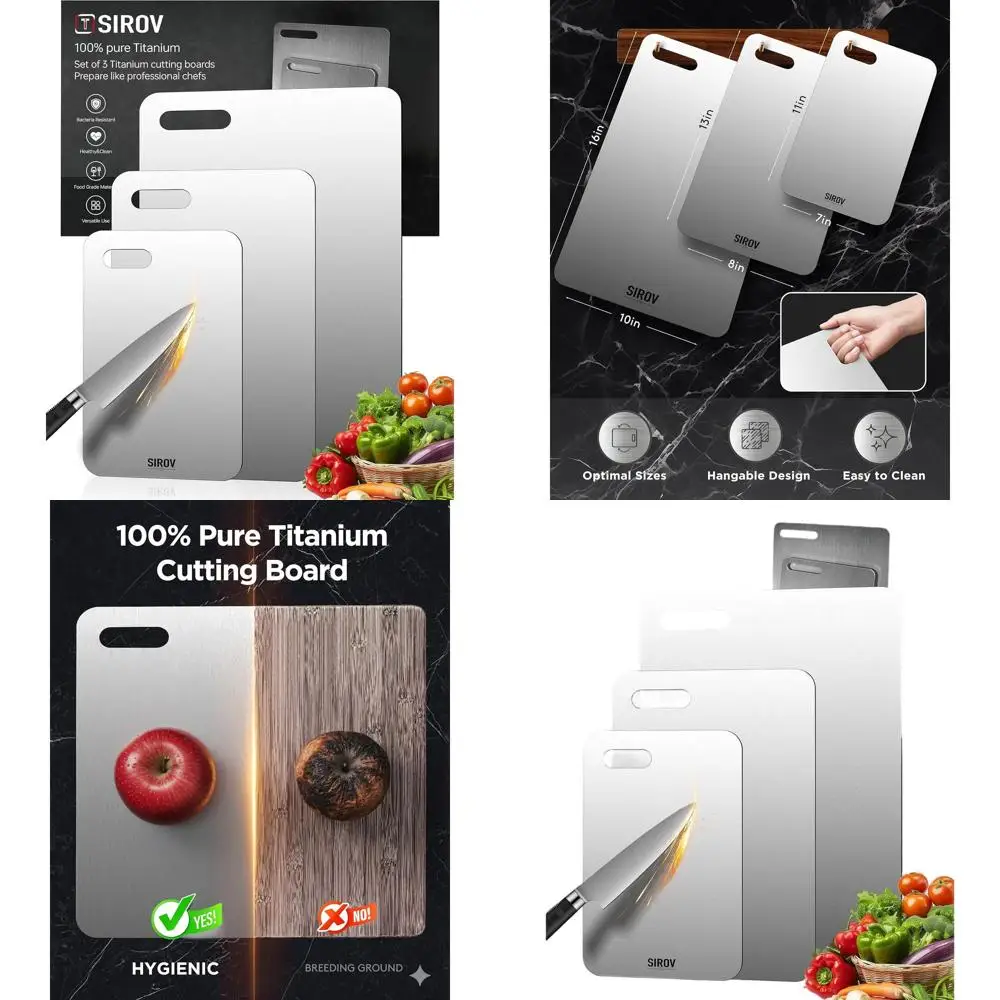 

Набор из 3-х кухонных разделочных досок из чистого титана — пищевой, нетоксичный, можно мыть в посудомоечной машине, легко чистится