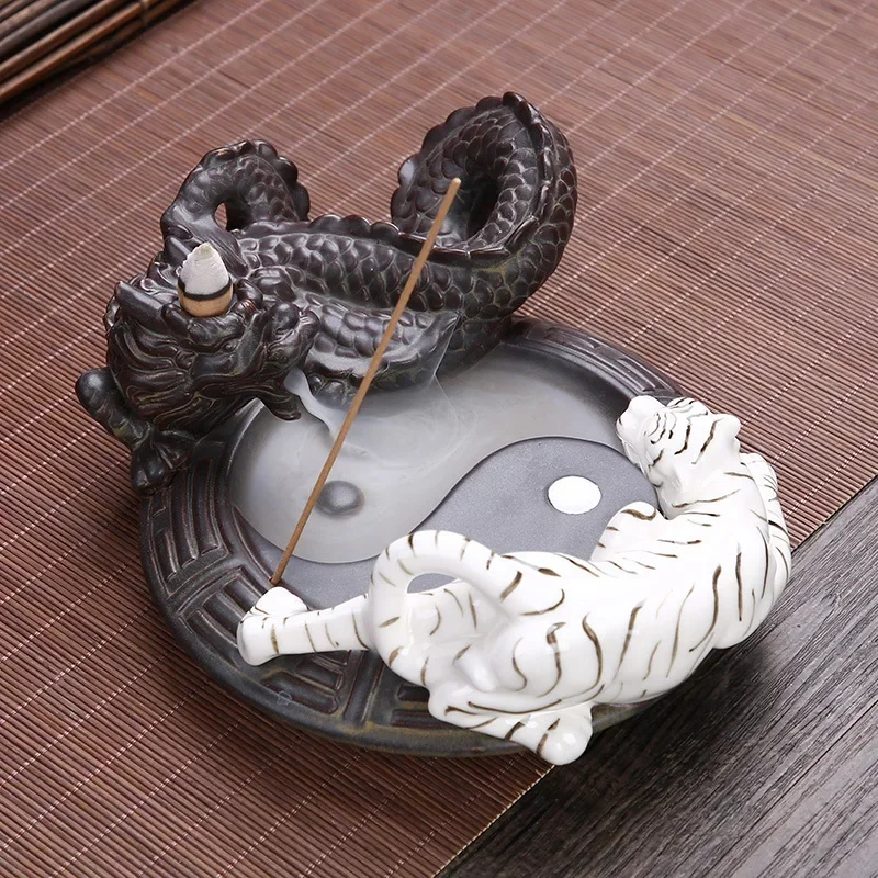 1pc, Home Feng Shui The Eight Diagrams Ornament Incense Burner Lucky Dragon White Tiger Tea Pet Office Decor (Without Incense)