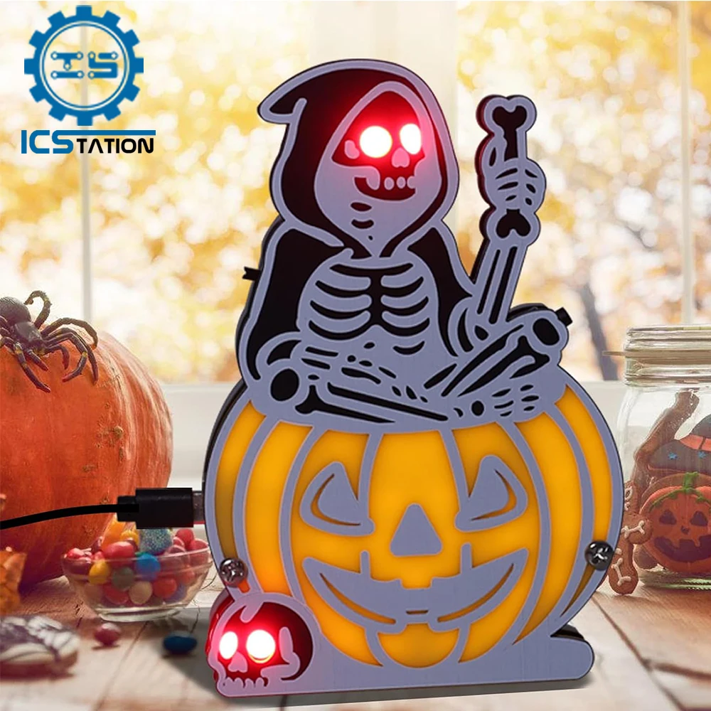 ハロウィンdiyはんだ付け練習キット-スケルトン魔女カボチャ-5つのled効果付き-不気味な音楽電子プロジェクト-ティーンエイジャーと大人向け