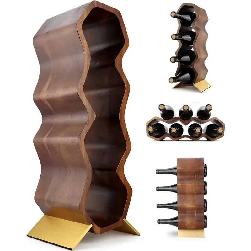 7 Bottle 2 Tier Freestanding Wooden Wine Rack Countertop Table Cabinet for Kitchen Home Bar Storage