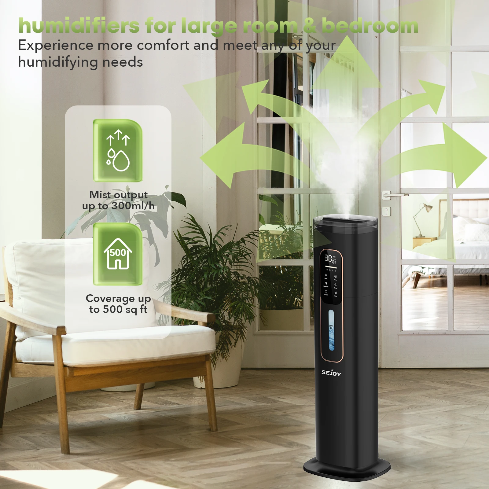 Humidificadores de niebla fría de 8L, purificador de aire para habitación grande, atomizador ultrasónico para el hogar, difusores para el hogar