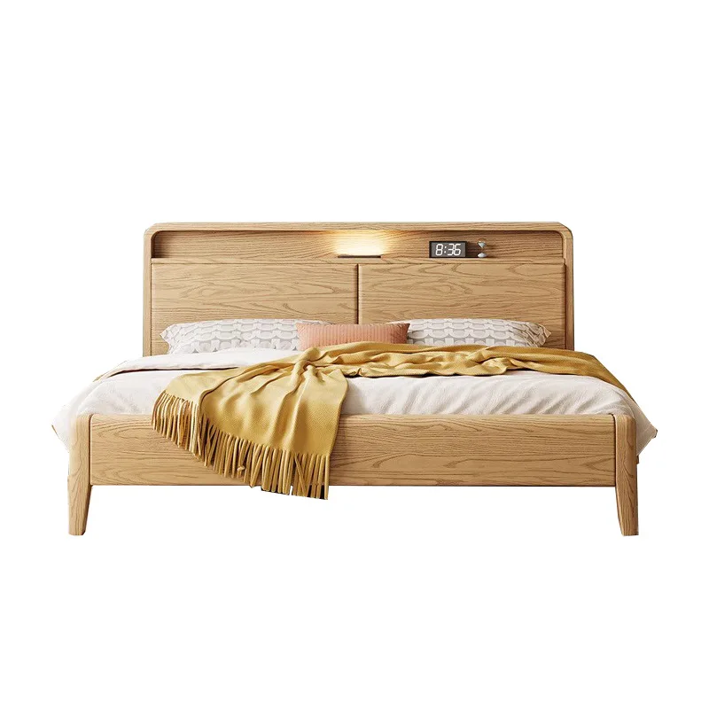 

White wax solid wood bed Nordic simple log wind double master bedroom