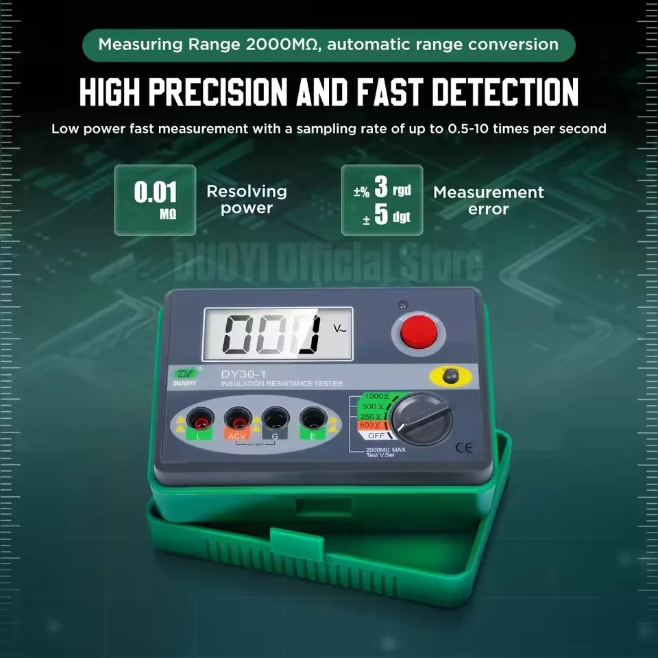 Digital Insulation Resistance Tester Megohmmeter 250V 500V 1000V 0-2000MΩ Meter for Cable Motor Transformer Electrical