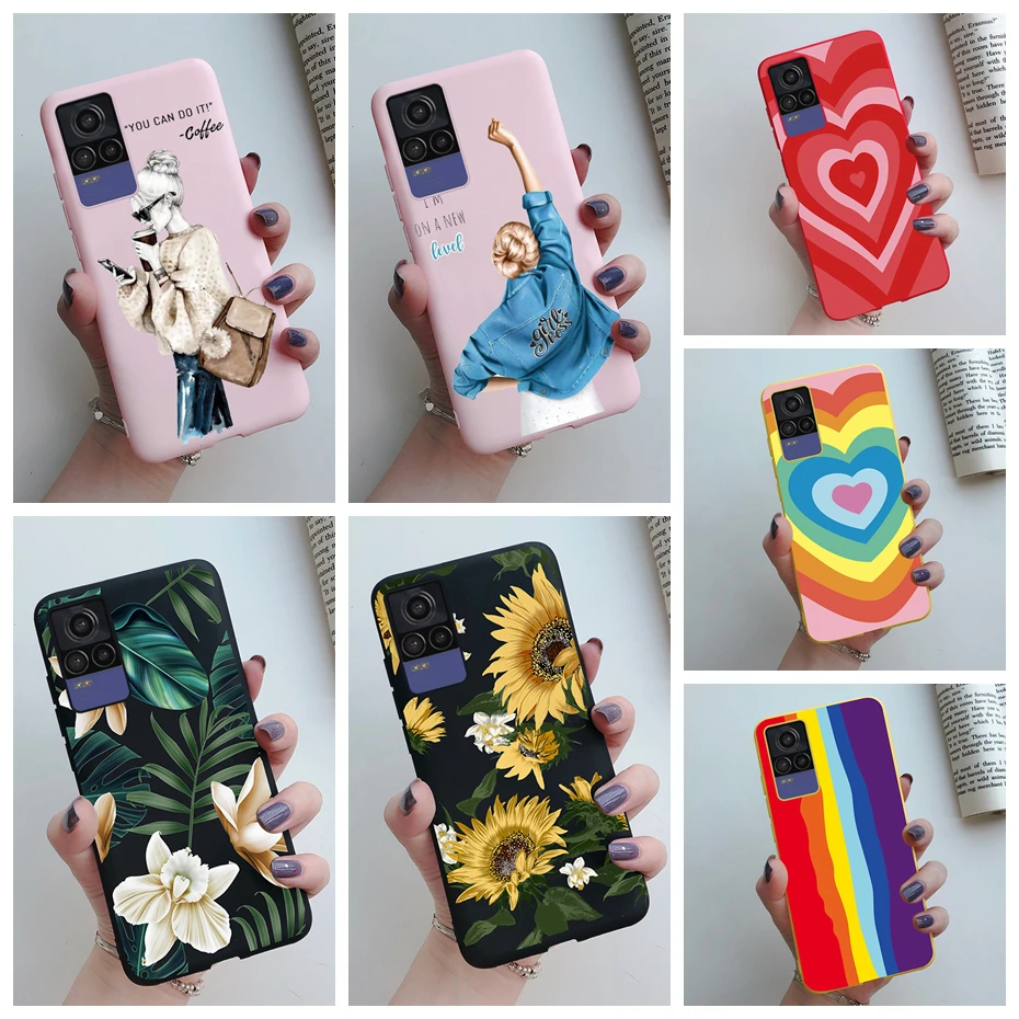 For Vivo V21e Case 2021 Fancy Flower Love Heart Soft TPU Phone Cases For Vivo V21 V 21 V 21e V2061 V2066 V2050 Back Cover Fundas