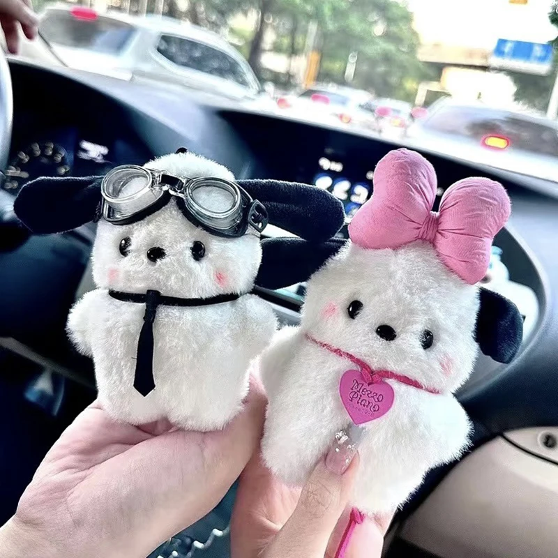 Kawaii Sanrio Keychain Pochacco Key Ring Cartoon Plush Doll Pilot Dog Car Decoration Backpack Pendant Couple Jewelry Bestie Gift