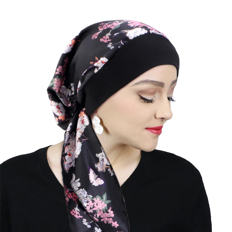 Gedruckt Pre-tie Kopftuch Frauen Elastische Muslimische Weibliche Turban Krebs Chemo Hut Haarausfall Abdeckung Kopf Wrap Kopfbedeckung Stretch Bandana – Detail 10