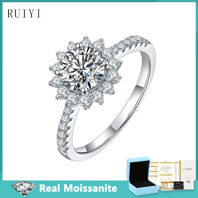 1 Carat Sunflower Moissanite Diamond Engagament Wedding Rings for Women Fine Jewelry S925 Sterling Silver Finger Ring with GRA