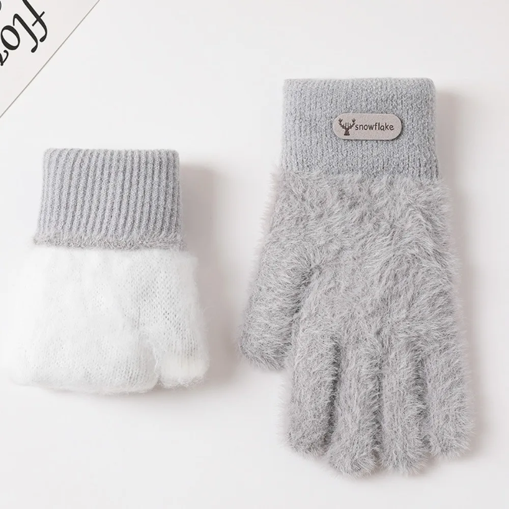 

Милые утолщенные меховые перчатки, морозостойкие однотонные вязаные перчатки, ветрозащитные теплые норковые бархатные перчатки для мужчин и женщин