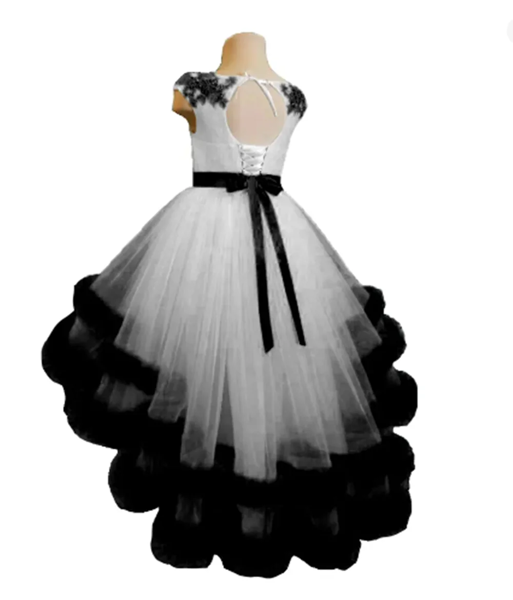 

Ruffled Tulle Pageant Dresses for Girls Sequined Lace Applique Wedding Flower Girl Dress Toddlers Floor Length Party Ball Gowns