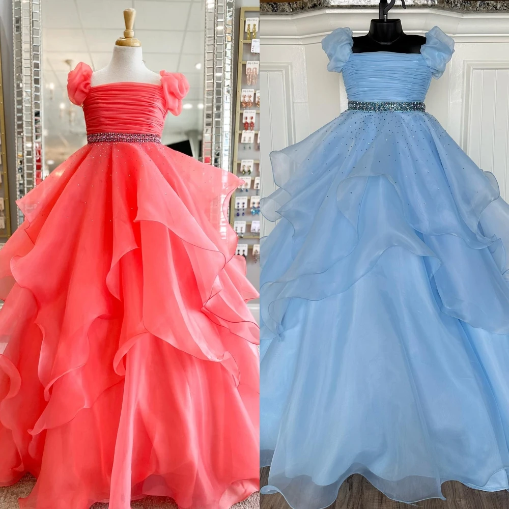 Vestido de fiesta Coral para niña, vestido Formal de fiesta de cumpleaños para niño pequeño, con mangas abullonadas, capa con volantes, 2023