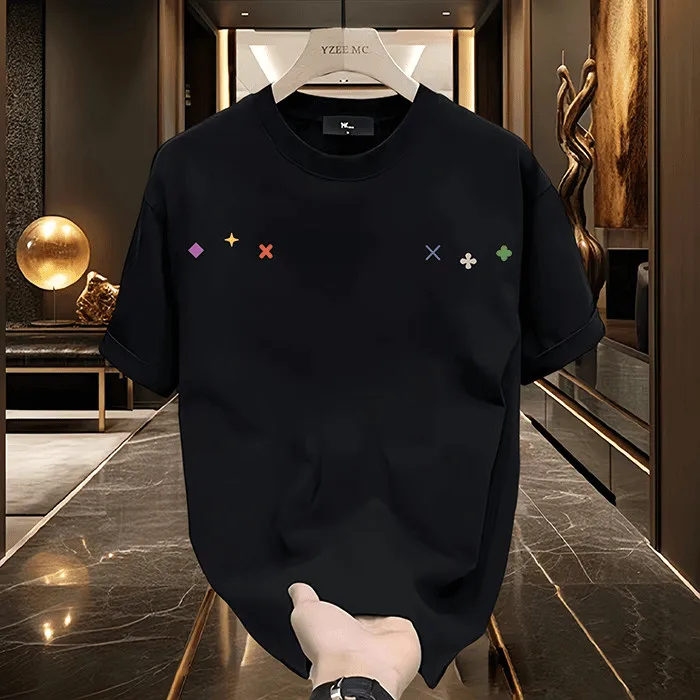 

High-quality Men's Summer New Heavyweight Pure Cotton T-shirt Short Sleeve Niche Design Printed Trendy Brand