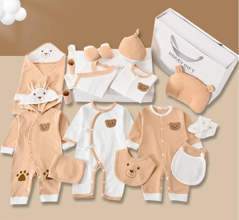 0-6 Months Khaki Cartoon Bear Newborn Baby Clothing Set 22/26PCS Kids Clothes Suit Unisex Infant Boys Girls Clothing Set New