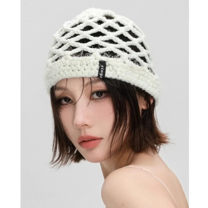 

Корейские атмосферные тканые полые пуловеры для женщин, летние уличные нишевые универсальные модные шапочки Spice Girl, кепка Y2K