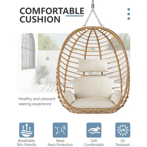 Egg Swing Chair with Stand, Outdoor Patio Hanging Egg Chair, Indoor Hammock Chair with Cushion for Garden Backyard