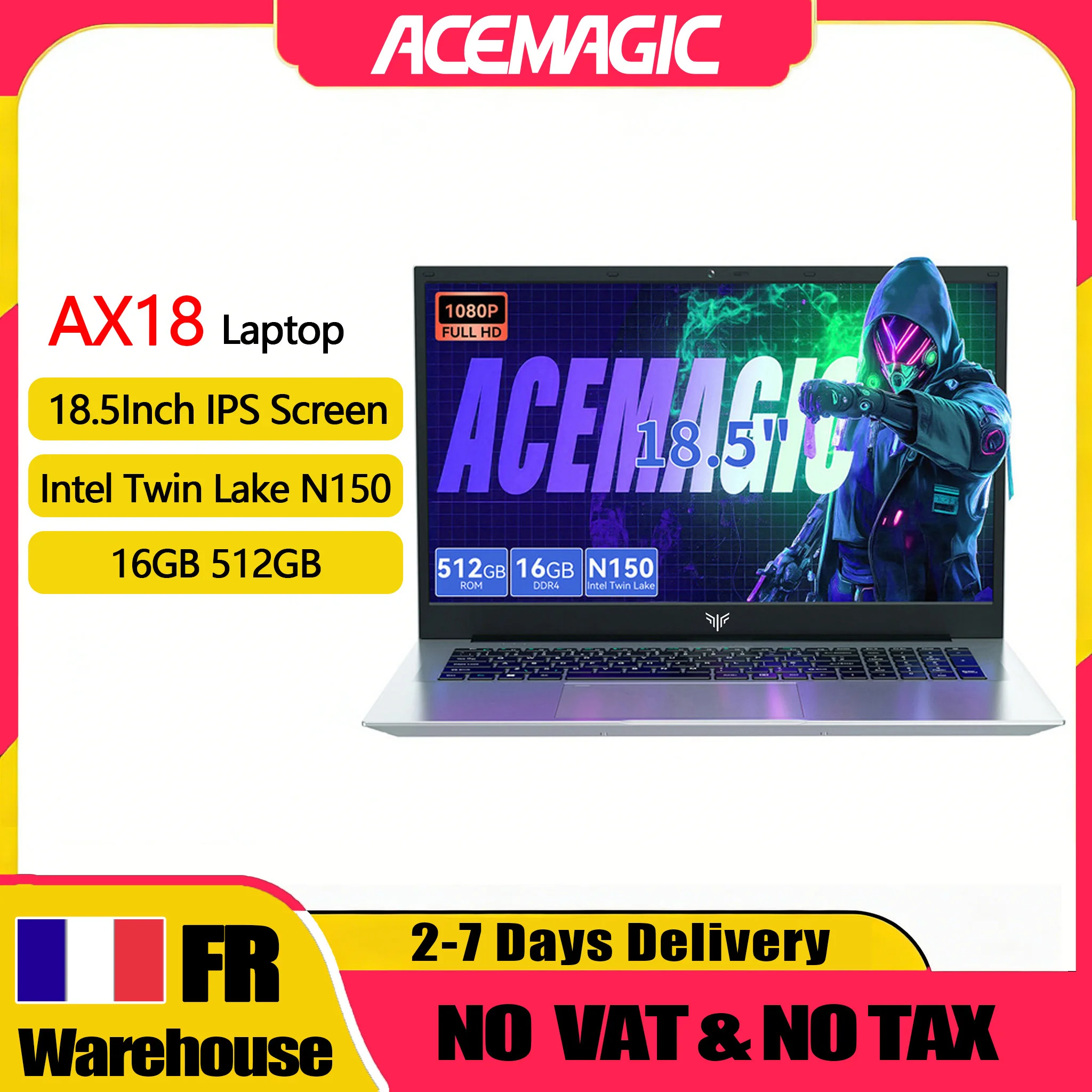 ACEMAGIC Portátil de 18.5 Pulgadas con Windows 11 PRO, Batería de 8000 mAh, Procesador Intel Alder Lake N150, 16GB de RAM DDR4, 512GB SSD, Wifi5