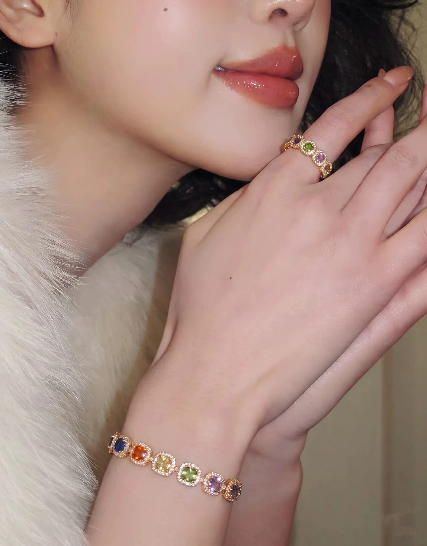 Fashion Colorful Square Cubic Zirconia Pull‑Adjustable Bracelet for Women Exquisite Niche Light Luxury High‑Quality Jewelry