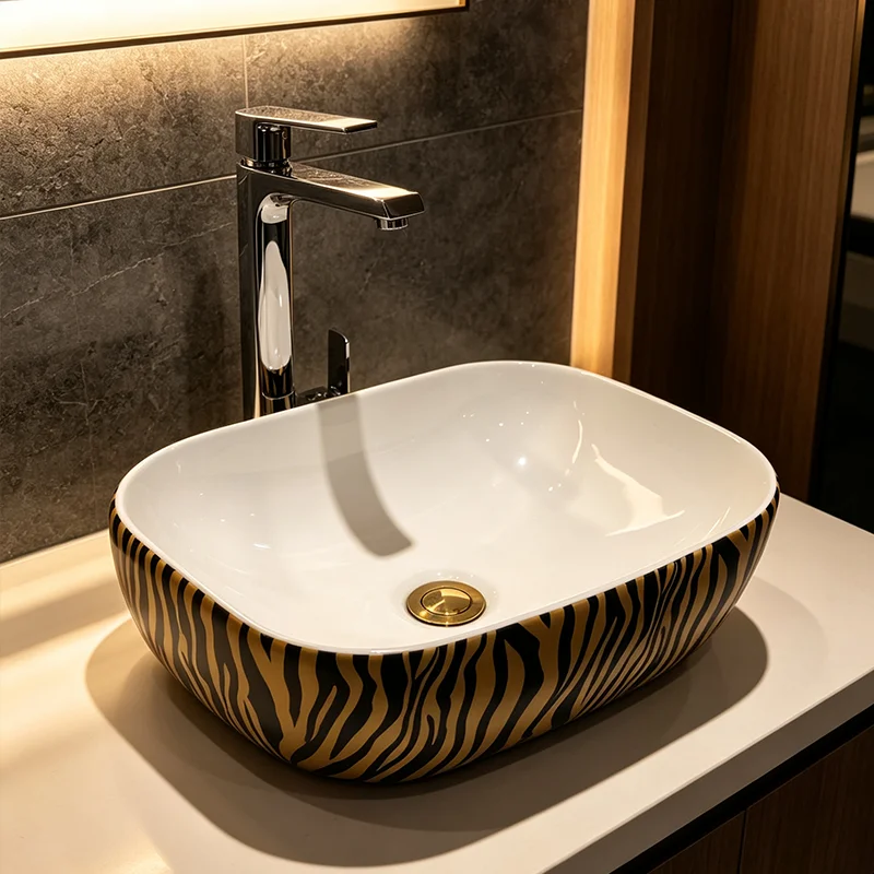 Bathroom Ceramic Vessel Sink with Unique Color and Pattern Design, Oval Creative Ceramic Washbasin - an Ideal Choice for Modern Bathroom Fixtures, Suitable for Dressing Rooms, Vanity Tables, and Home Bathroom Sinks, Creating an Atmospheric Bathroom Space with Ease. (Accessories Not Included)