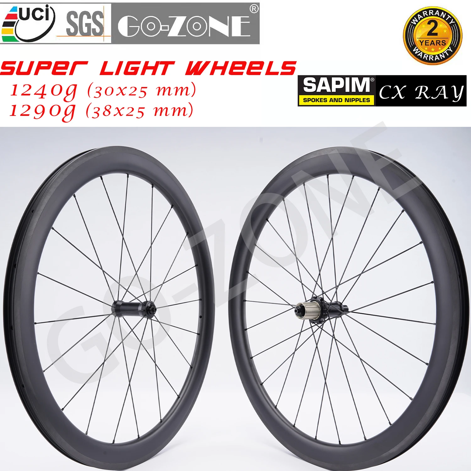 700c Super Llight 1240g Carbon Road Wheels Sapim CX Ray V Brake Normal / Ceramic Bearing Gozone R290 UCI Approved Bike Wheelset