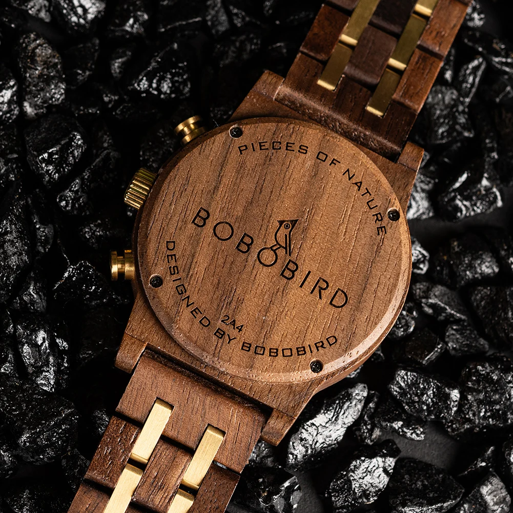 BOBO BIRD Luxury Wood Watch Men Timepieces Chronograph Auto Date Male Quartz Wristwatches Great Gift For Men Custom Dropshipping