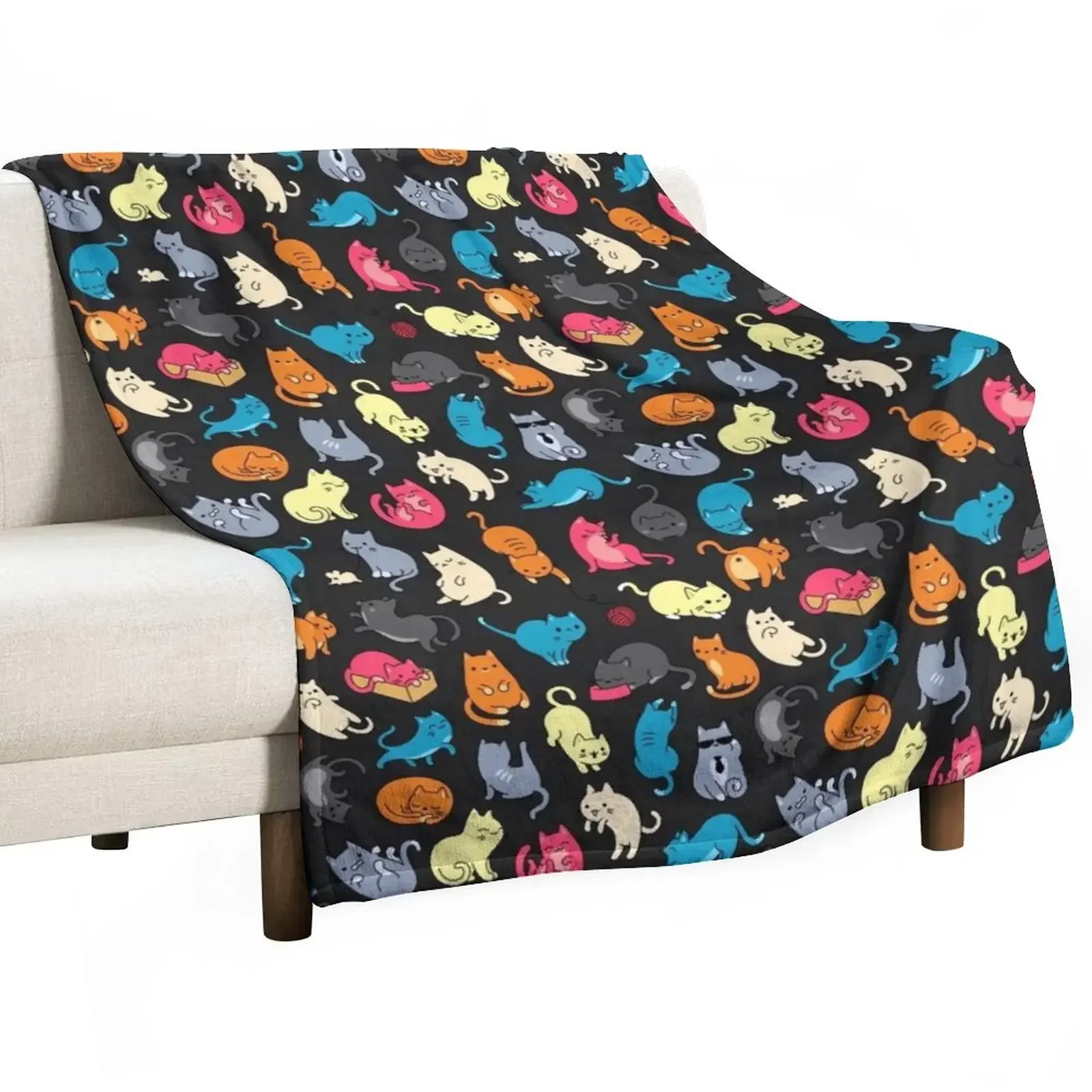 

Colorful Cats and Kittens Pattern Throw Blanket Retros for sofa Blankets