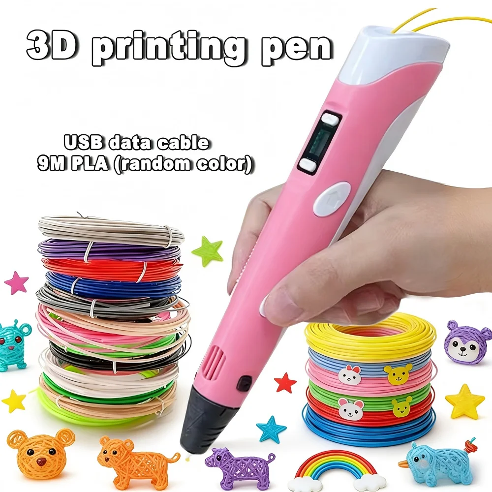 3D Printing Pen with 9M PLA Filament Safe High-Temp Graffiti Pen DIY Craft Drawing Pen for Kids Adults Christmas Birthday Gift