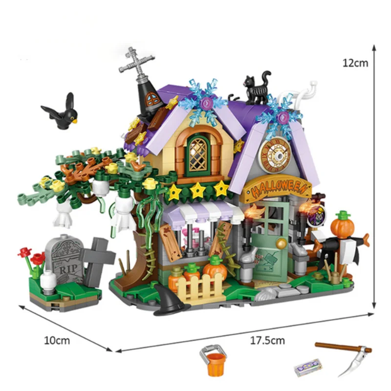 Creative Mini Halloween Pumpkin Carriage Ghost House Block Set Pumpkin Decorative House Bricks Children\'s Toy Gifts