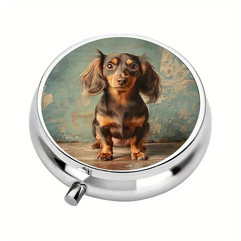 1-piece pill box with 3 compartments, Dachshund dog-themed mini pill box, medication storage box, portable pill box, suitable for purse or wallet