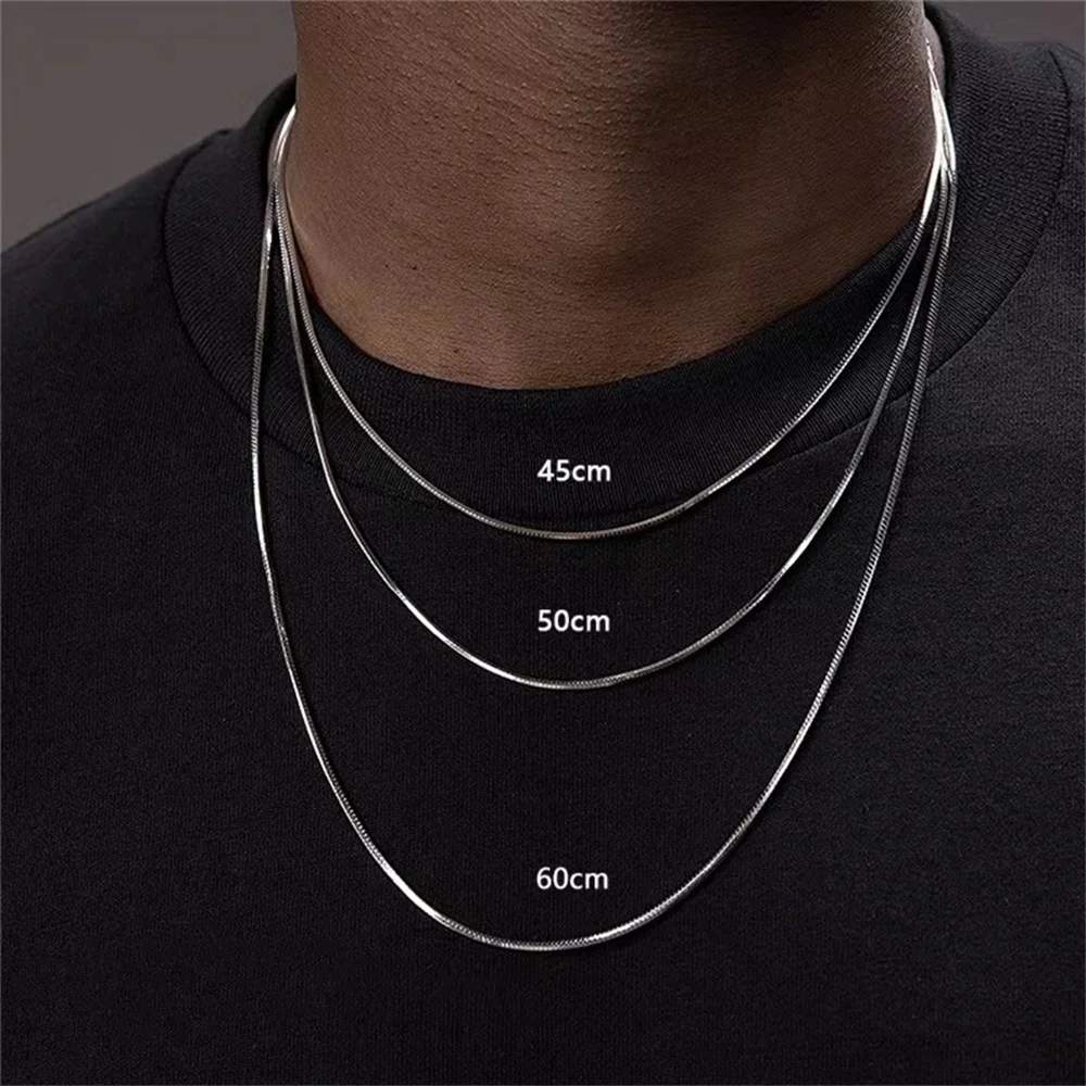 Hip-Hop-Herren-Halskette aus Edelstahl, einfache silberfarbene quadratische Schlangenkette, modisches Schmuckzubehör – Detail 2