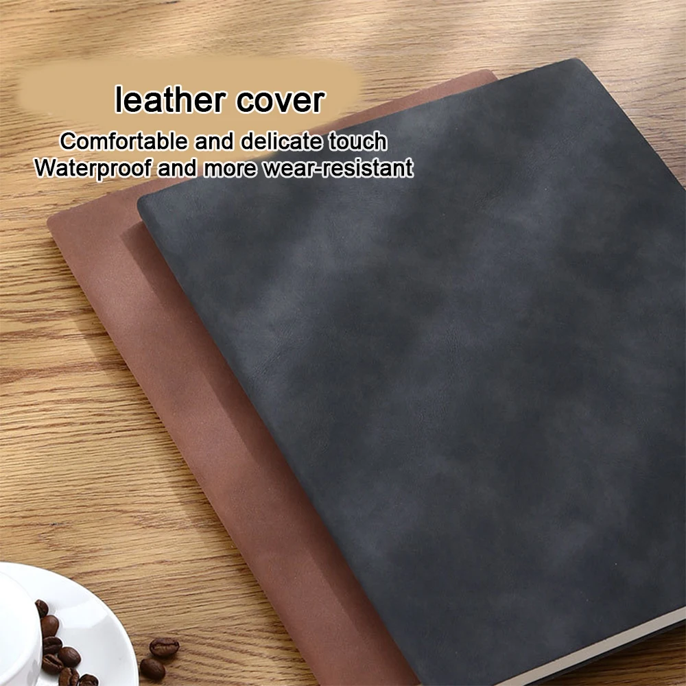 (Can Engrave Logo) A4 Business Thick Soft Leather Notebook, Student Notepads, Meeting Minutes Notebook, Lined Inner Pages