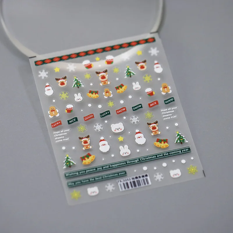 เทคโนโลยีใหม่ 1 ชิ้น 5D สติกเกอร์เล็บคุณภาพสูงบาง TOUGH สติกเกอร์เล็บคริสต์มาส carol Series สติกเกอร์ตกแต่งเล็บ